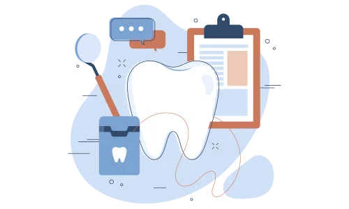 Ilustração de avaliação odontológica e checklist do protocolo de baixa sensibilidade aplicado no clareamento dental da OrthoStudio, Sorocaba-SP